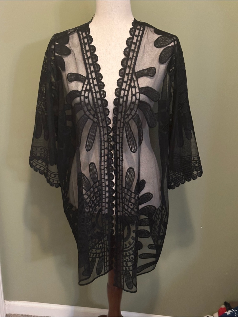 David and Young Black Sheer Embroidered Swim Coverup
